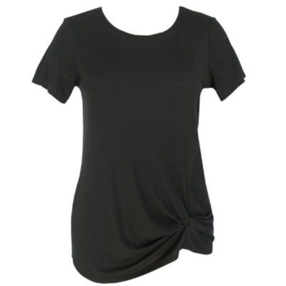 Gathered Knot Front Black Tee